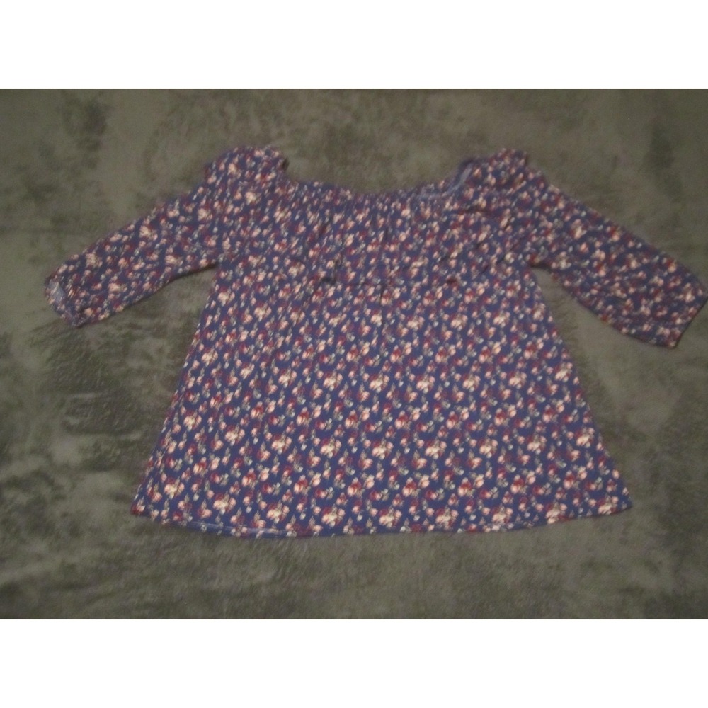 Kori America‎ Blouse Womens Medium Blue Floral Off Shoulder Ruffle Tunic Top